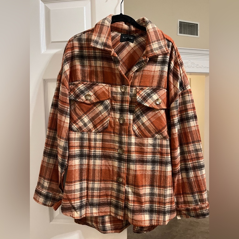 Timing Utility Jacket Shacket Rust Orange Brown Cream